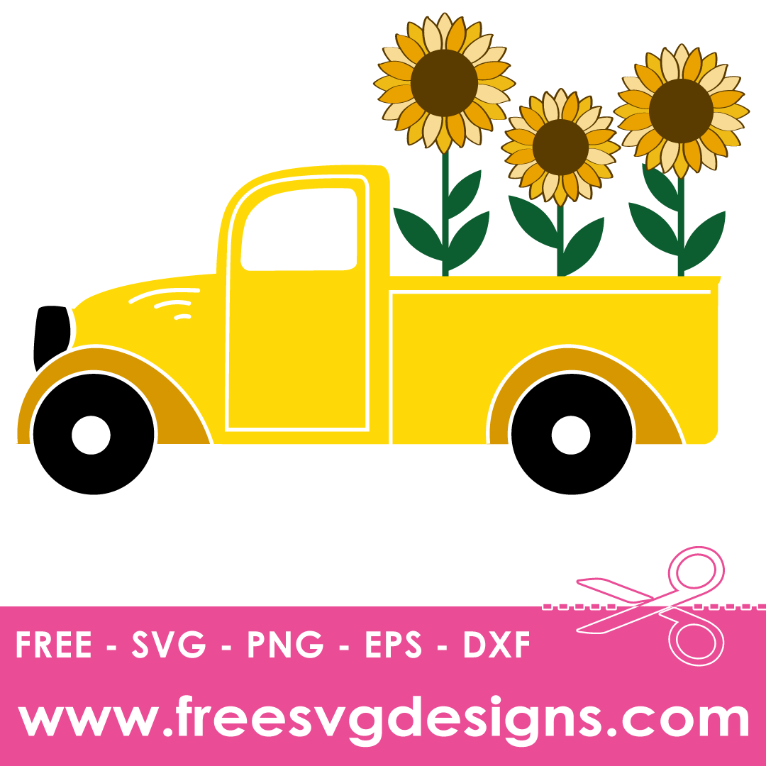 Summer Sunflower Pick Up Truck Free SVG Files