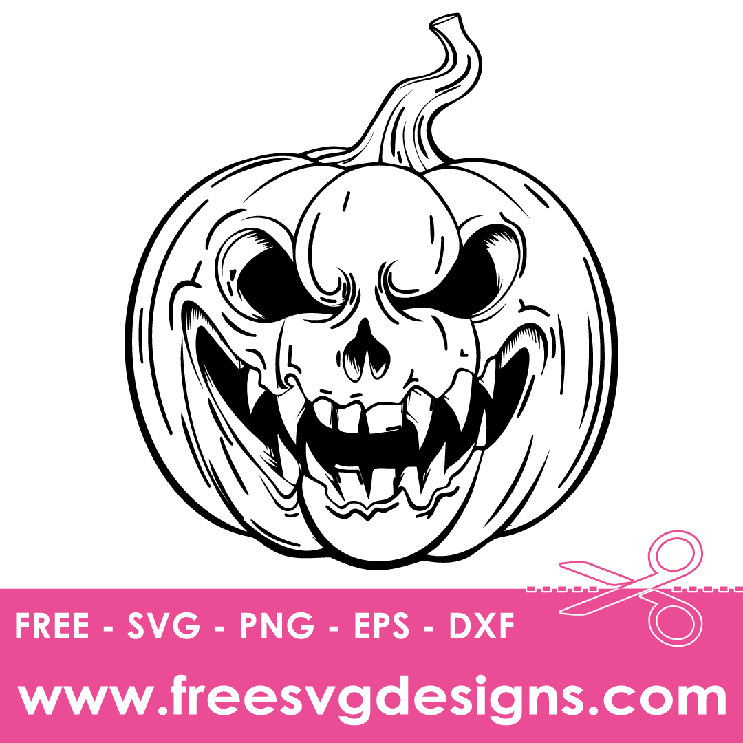 Halloween Scary Jack O Lantern BW Free SVG Cut Files