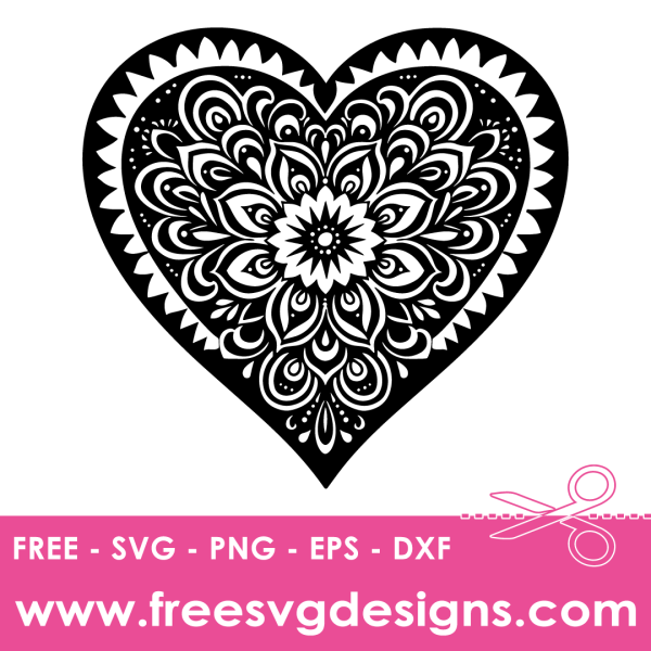 Mandala Love Heart Free SVG Cut Files | freesvgdesigns.com