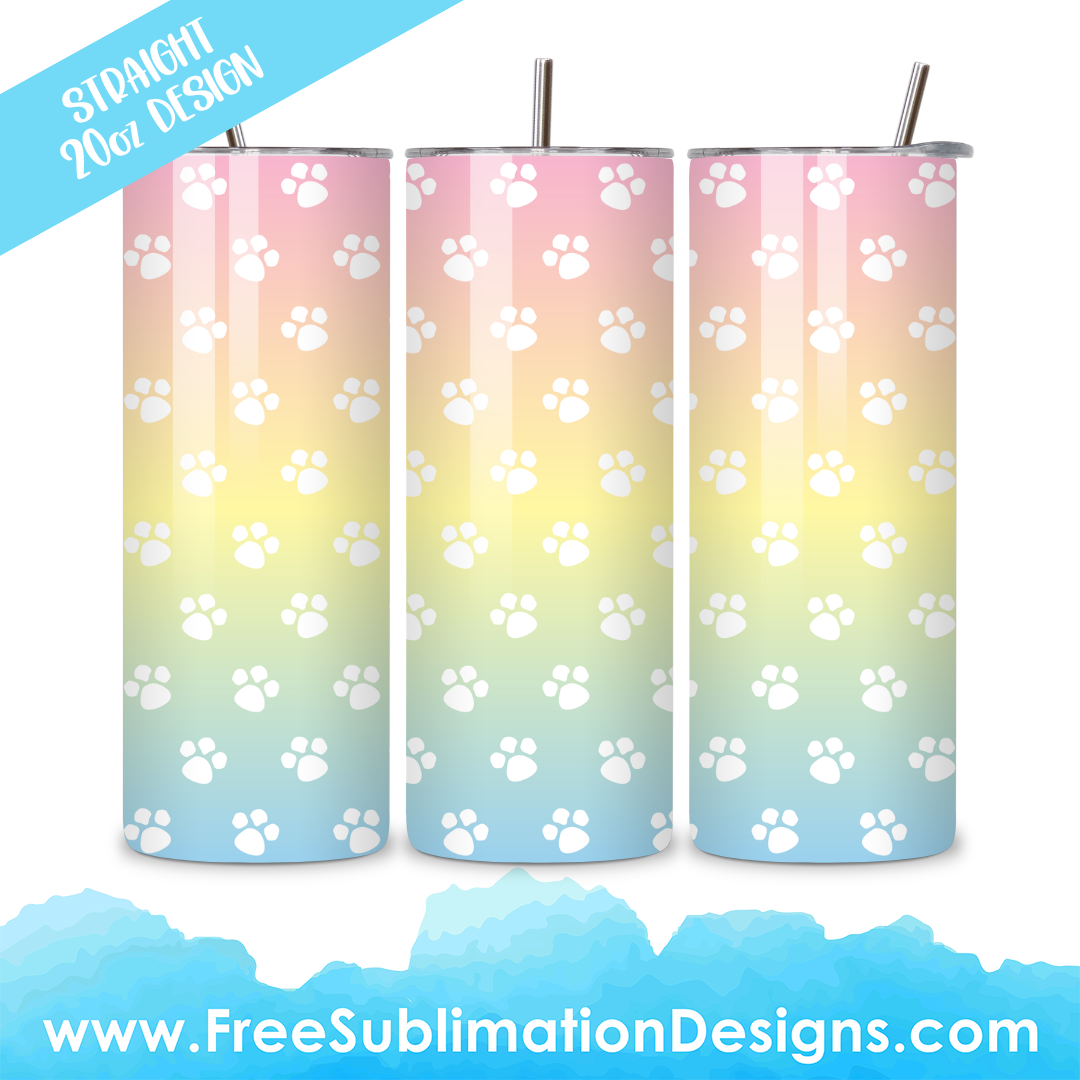 Dog Paw Tumbler Wrap Sublimation Print FREE PNG Image