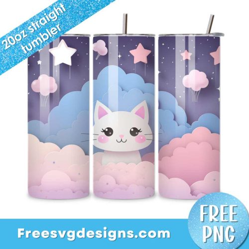 Cat Tumbler Wrap PNG Free Sublimation Design | Free PNG Download