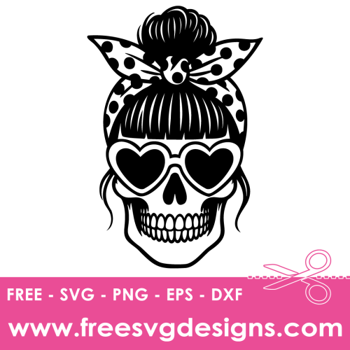 Mom Life Skull SVG with polka dot head scarf Free SVG Design