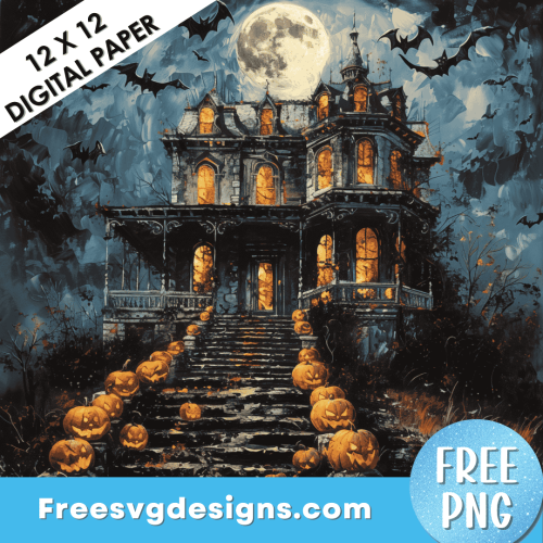 Haunted House PNG Halloween Digital Paper Free Sublimation Print