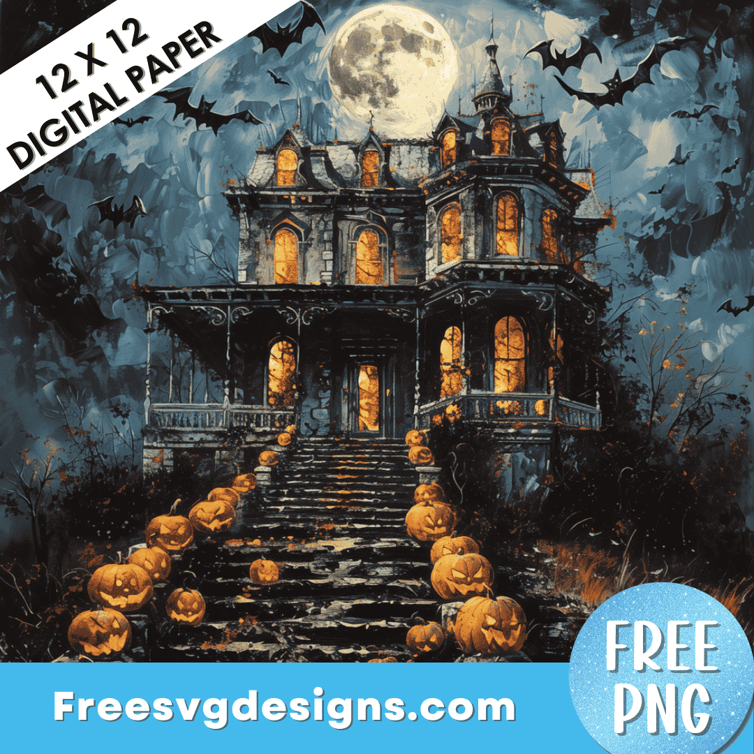 Halloween Digital Paper Haunted House PNG Sublimation Design 3444