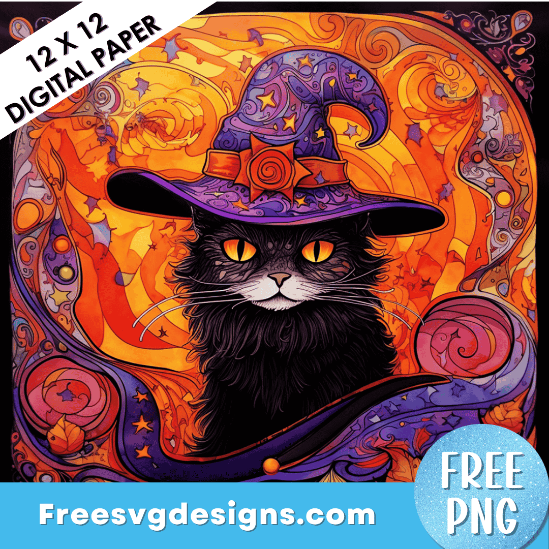 Halloween Digital Paper Cat PNG Sublimation Design 3447