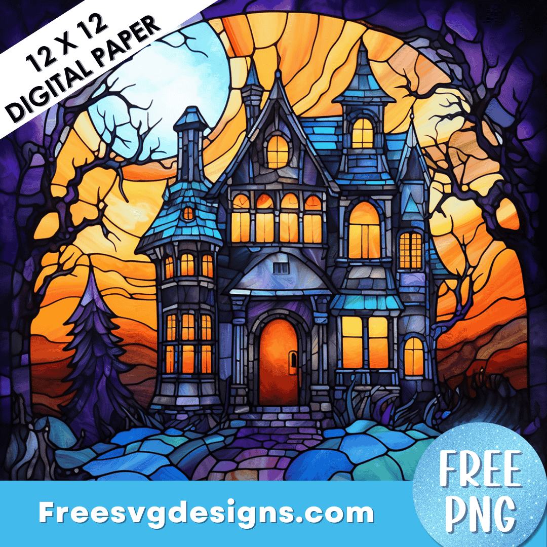 Halloween Digital Paper Haunted House PNG Sublimation Design 3448