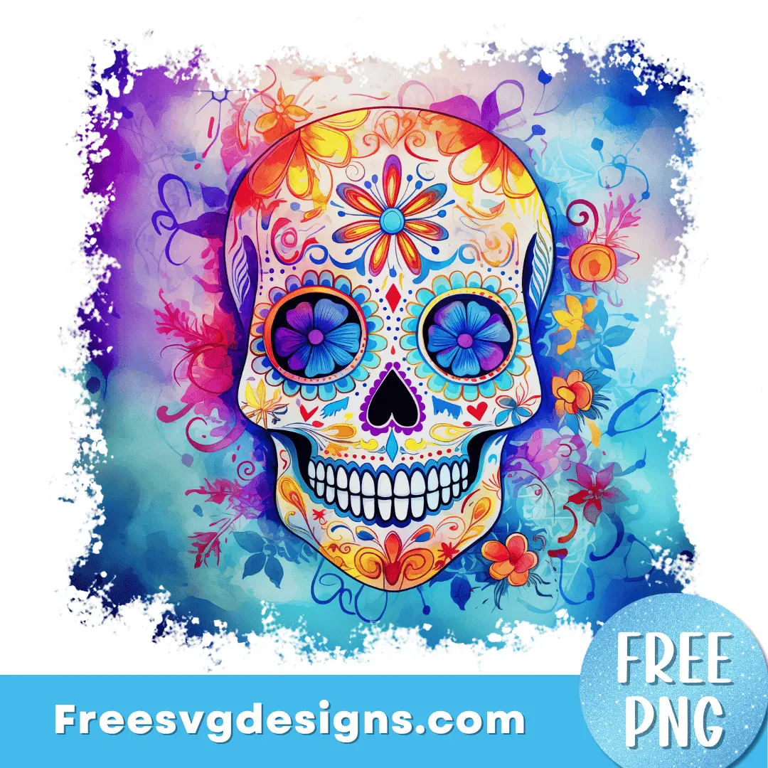 Watercolour painting style sugar skull PNG