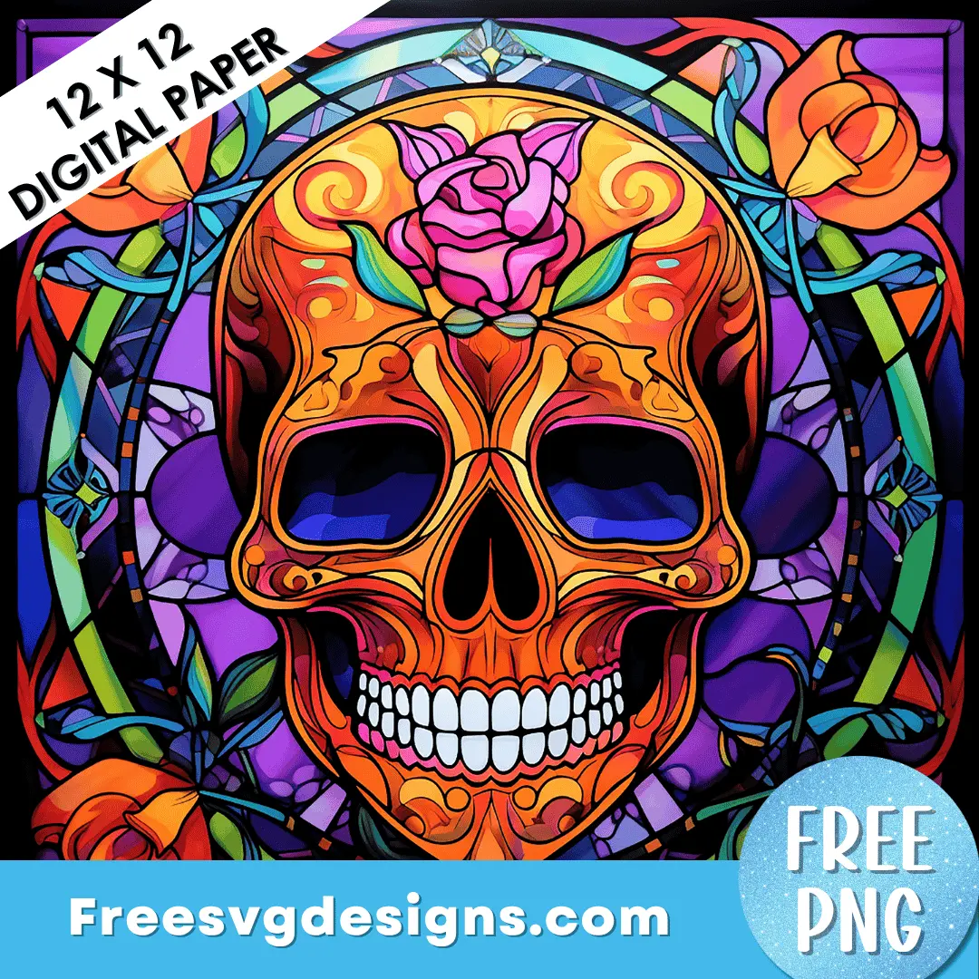 Stained glass style sugar skull PNG 