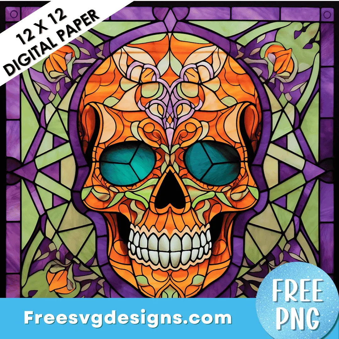 Stained glass style sugar skull PNG