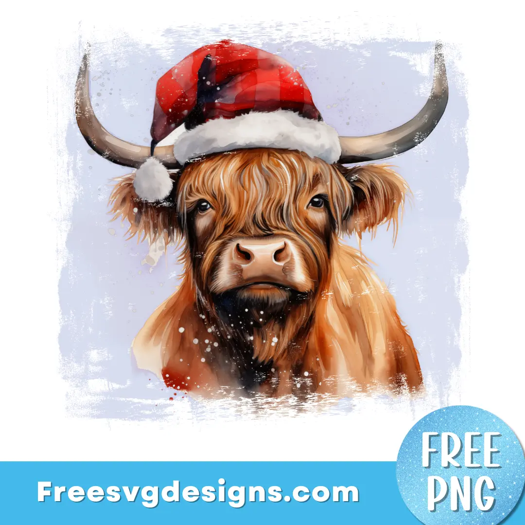 Christmas Highland Cow PNG | Free Sublimation Design 3503