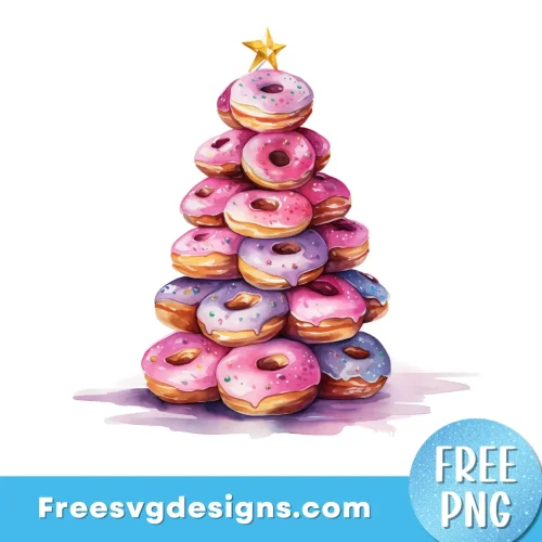 Watercolour Christmas Tree PNG with donuts free sublimation design