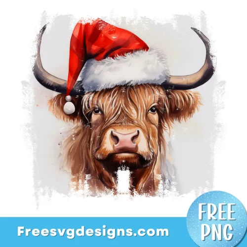Christmas Highland Cow PNG Free Sublimation Design
