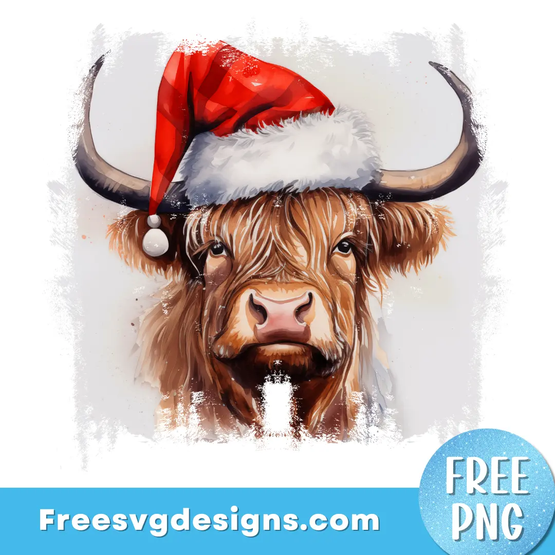 Christmas Highland Cow PNG | Free Sublimation Design 3492