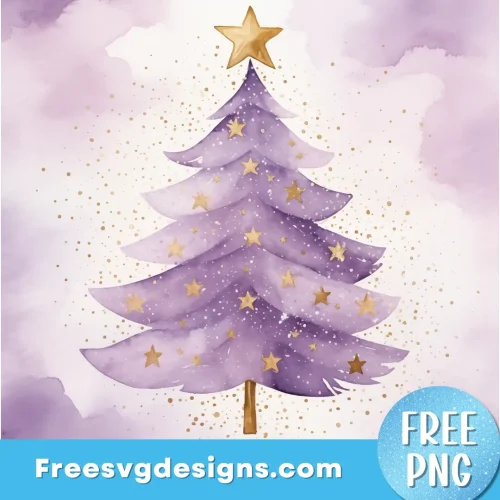 Purple Watercolour Christmas Tree PNG Free Sublimation Design