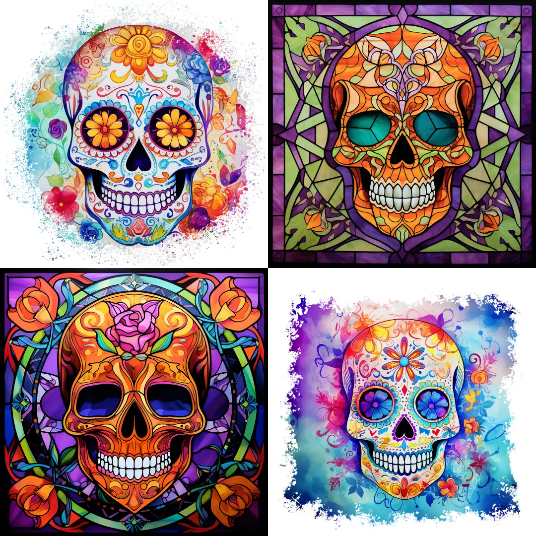 Sugar Skull png designs with transparent backgrounds for sublimation projects